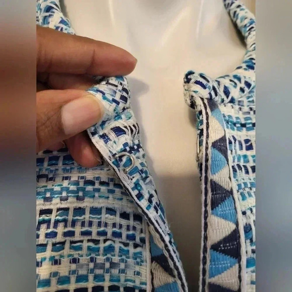 Boston Proper Blue White Tweed Fringe Fully Lined Blazer Jacket(8) - Picture 8 of 13